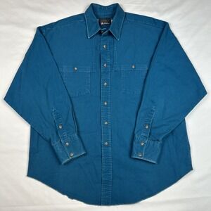 VTG Panhandle Slim Button Shirt Men XL Blue Brushpopper Western USA Heavy Cotton